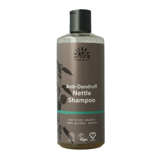 Urtekram brandnetel dandruff shampoo in a 500ml bottle, natural hair care product for dandruff relief.