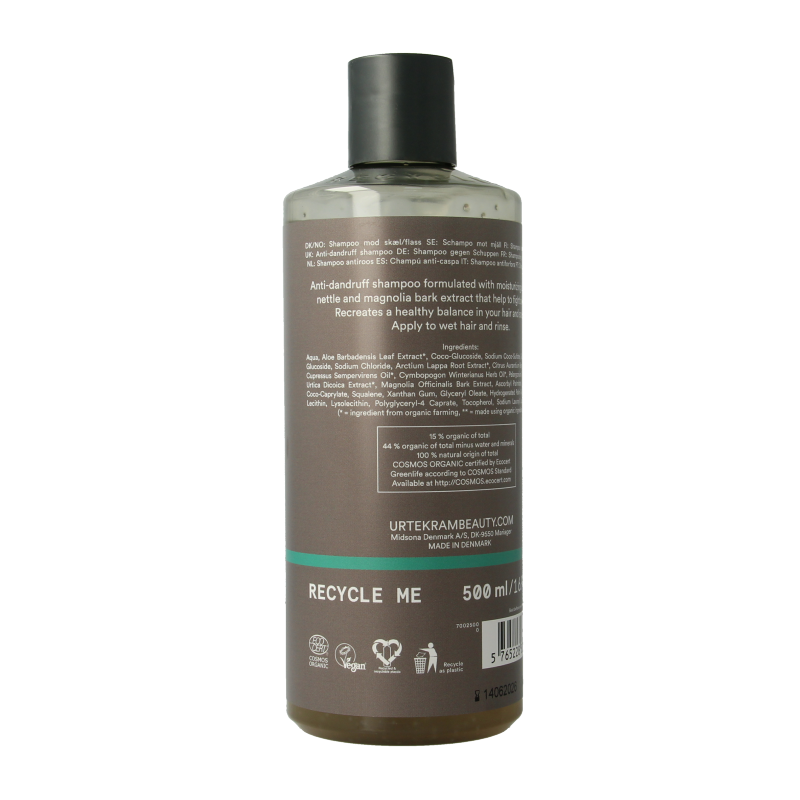 Urtekram brandnetel dandruff shampoo bottle for hair care, 500ml, natural hair treatment for dandruff relief