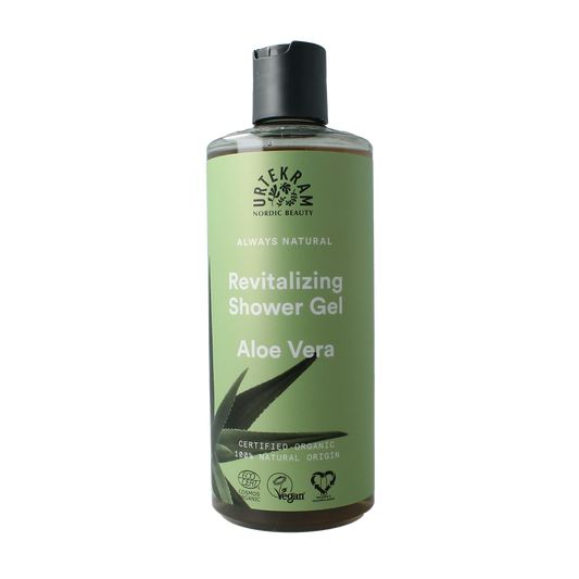 Urtekram aloe vera shower gel in a 500ml bottle, for gentle cleansing and soothing skin during bath or shower.