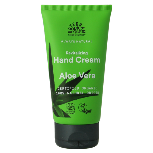 Urtekram aloe vera hand cream in 75ml tube, hand skincare product with natural aloe vera for moisturizing and nourishing hands.