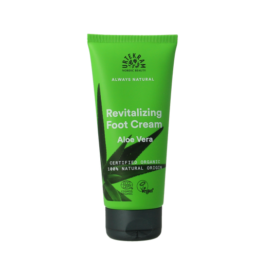 Urtekram aloe vera foot cream in a 100ml tube, designed for foot care and hydration with natural aloe vera extract.