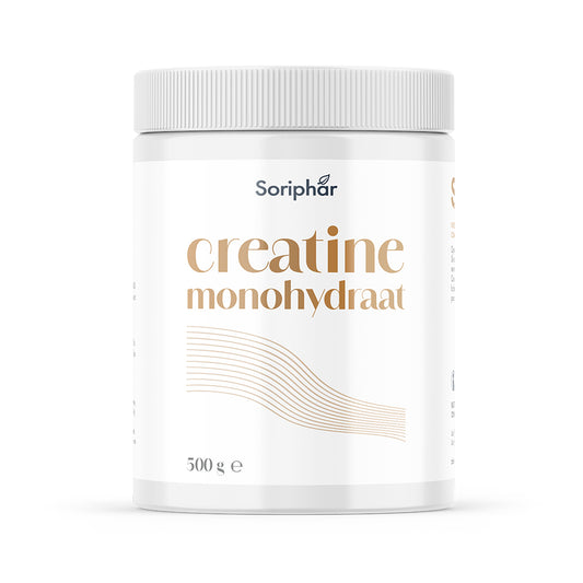 Soriphar Creatine Monohydrate 500g container, a dietary supplement for muscle support and athletic performance.
