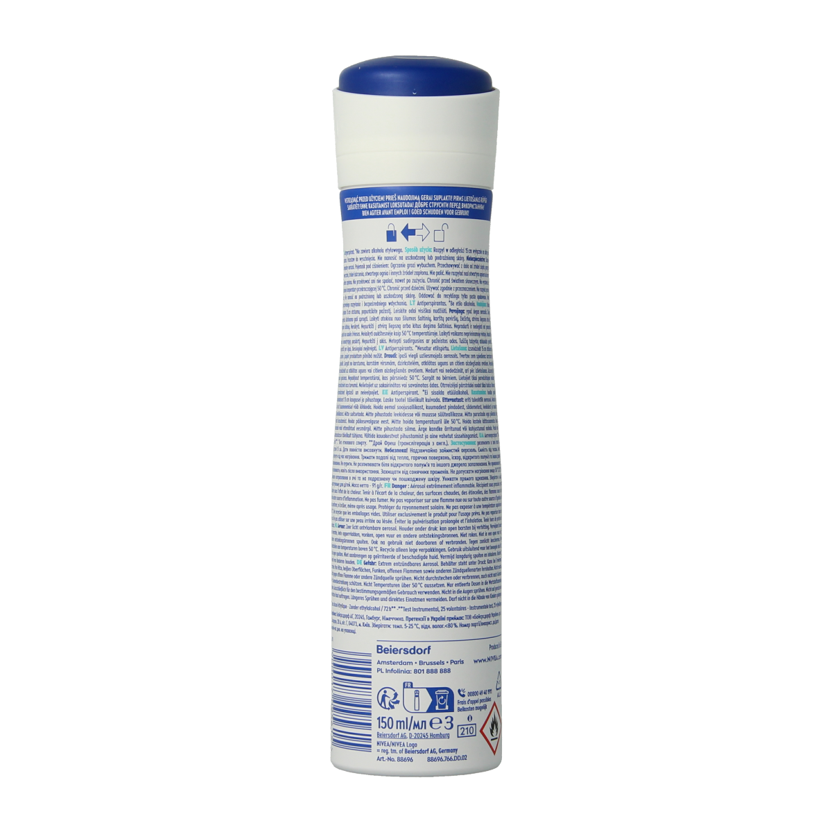 Nivea Fresh Anti-Transpirant Deodorant Spray 150ml bottle, white and blue packaging, with spray nozzle visible.