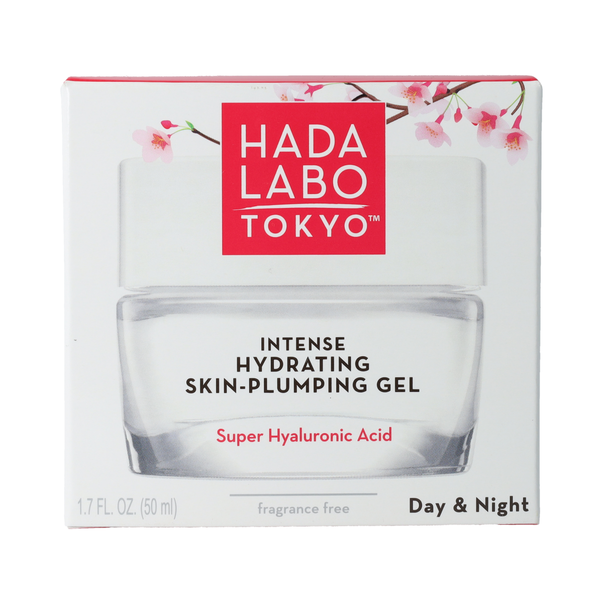 Hada Labo Tokyo Skin-Plumping Gel in 50ml jar, showcasing smooth, clear skincare product for facial hydration and plumping.