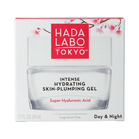 Hada Labo Tokyo Skin-Plumping Gel in 50ml jar, showcasing smooth, clear skincare product for facial hydration and plumping.