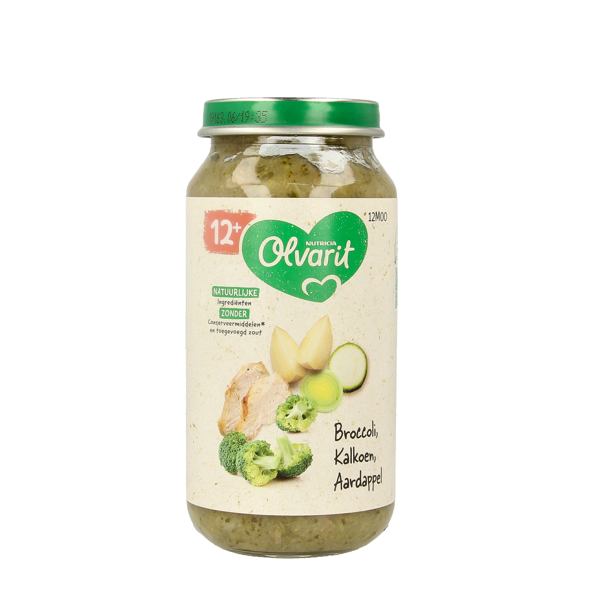 Olvarit baby food jar with broccoli, turkey, and potato, 250g, suitable for infants 12 months and older