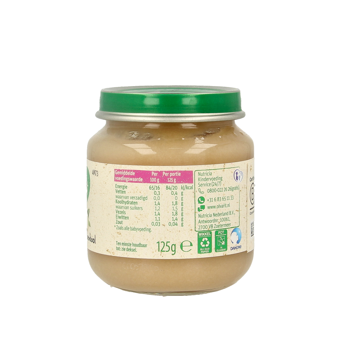 Olvarit baby food with cauliflower in a 125g container, suitable for infants and toddlers, healthy and nutritious.