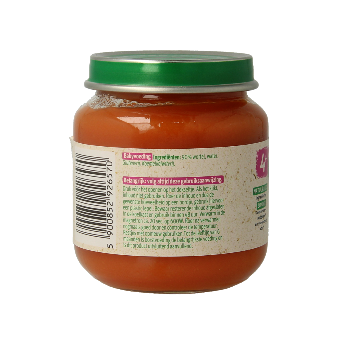 Olvarit baby and toddler carrot puree in 125g pack, suitable for infants age 4 months and older.