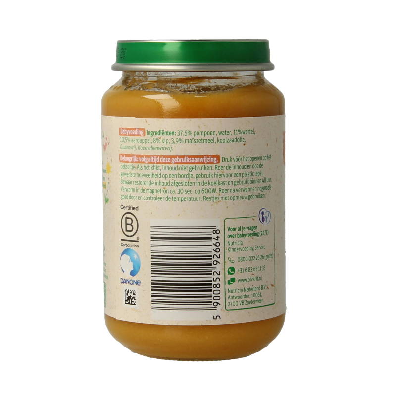 Olvarit baby food jar with pumpkin, chicken, and potatoes for infants, 200 grams, ready to serve