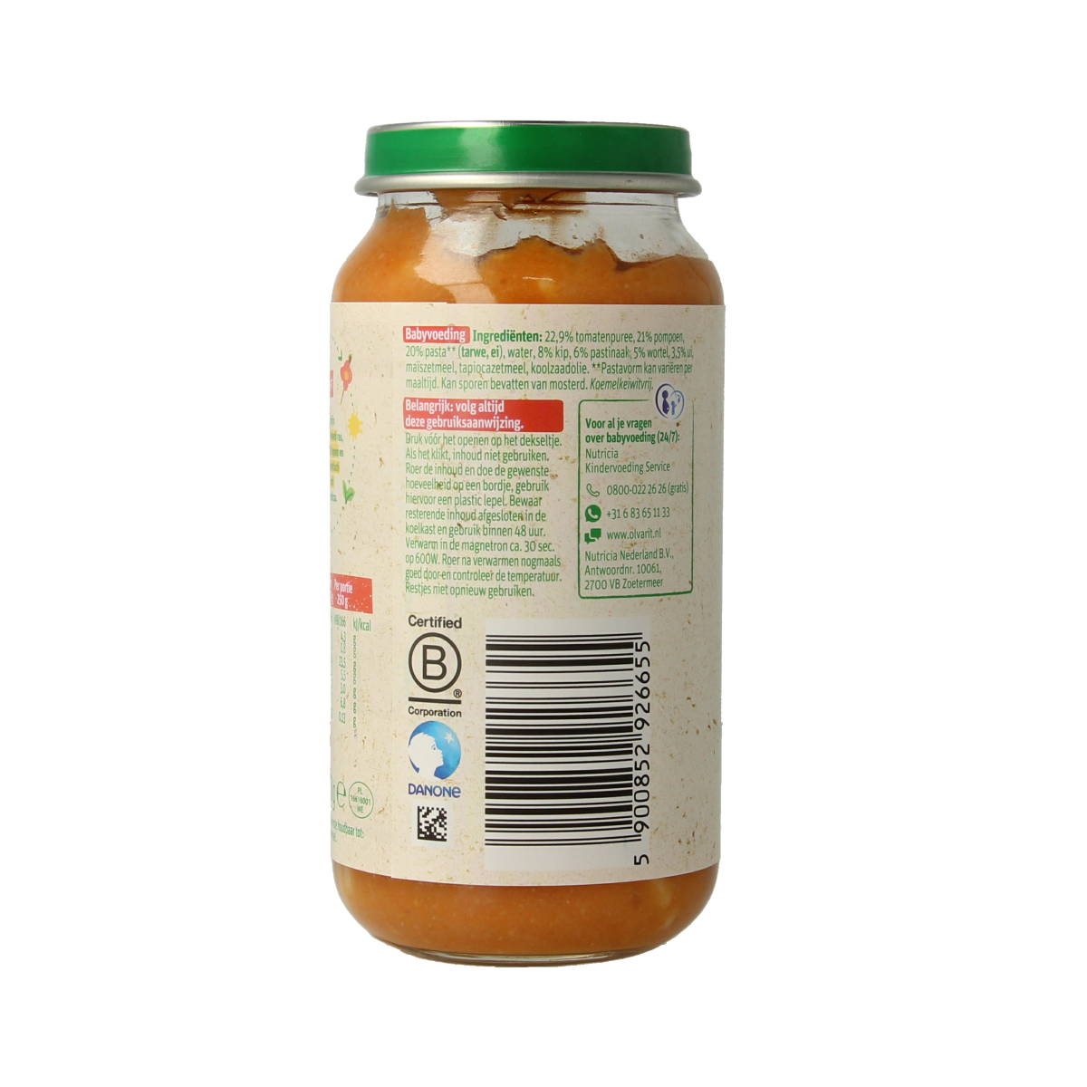 Olvarit baby and toddler pumpkin chicken pasta in a 250g package, suitable for children aged 12 months and older.