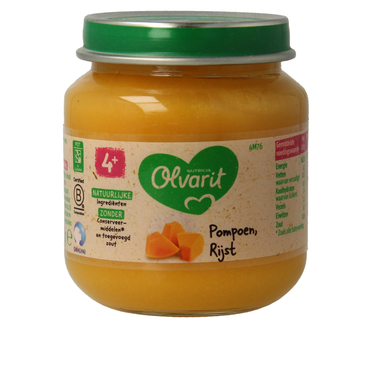 Olvarit baby food jar with pumpkin and rice puree, 125 grams, suitable for infants and toddlers