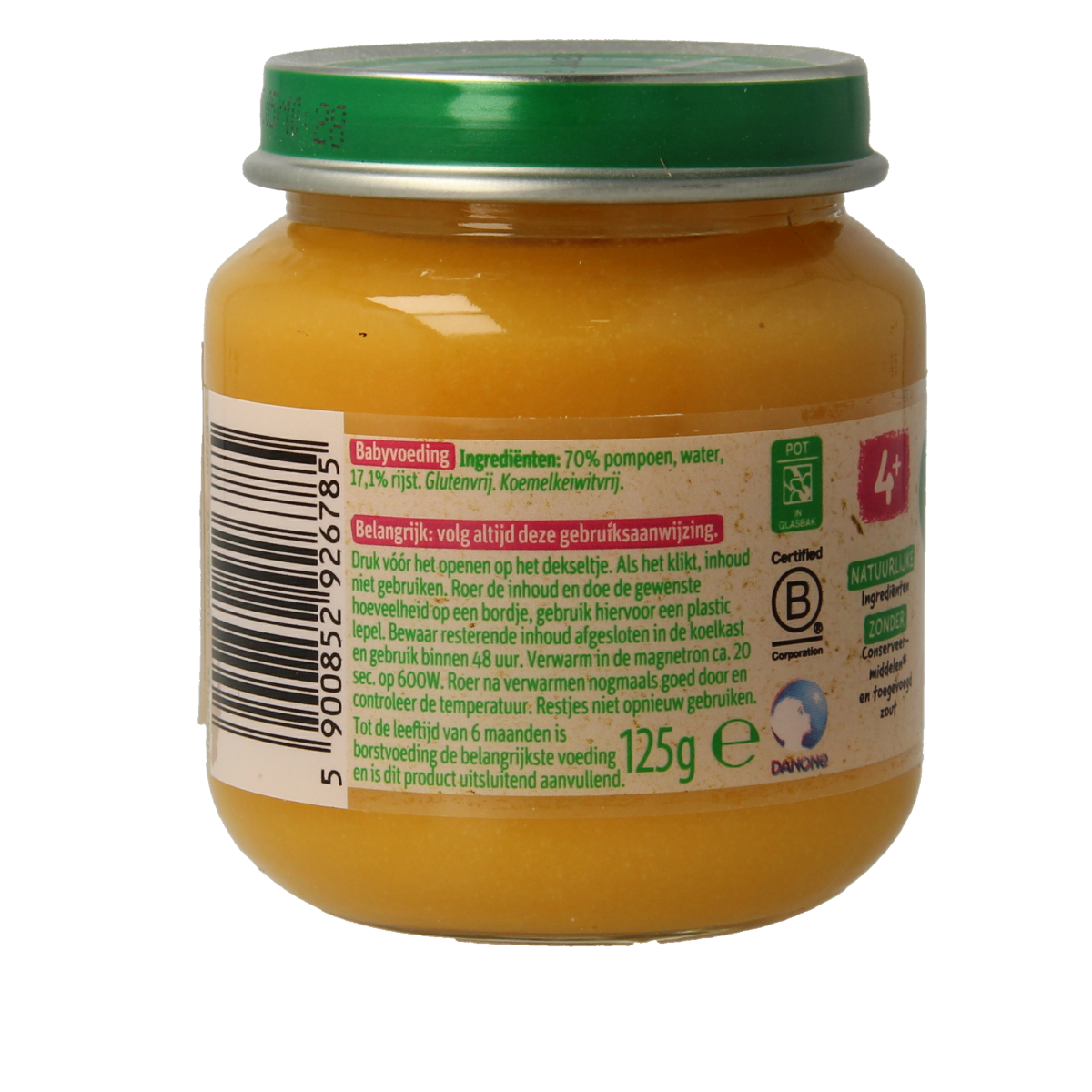 Olvarit baby pumpkin rice food in 125g package, suitable for infants and toddlers, shown in the image.