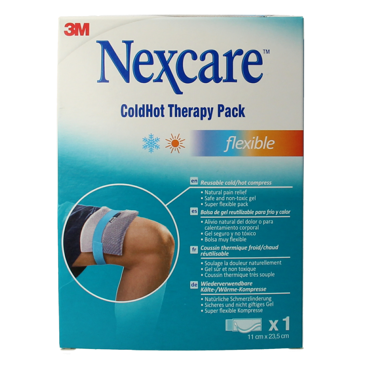 Nexcare Cold and Hot Therapy Pack, flexible warm and cold compress for pain relief, shown in the image.
