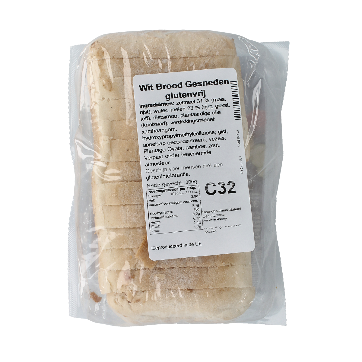 Slices of Bezgluten gluten-free white bread in a clear plastic bag, ready for toasting or sandwiches.