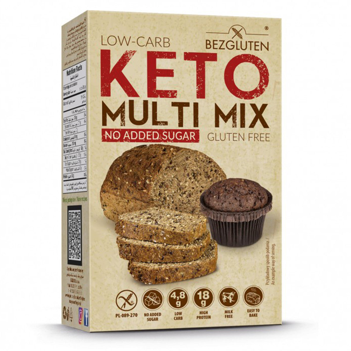 Bezgluten multi mix keto gluten-free baking flour in 250g package, suitable for low-carb, gluten-free baking recipes.