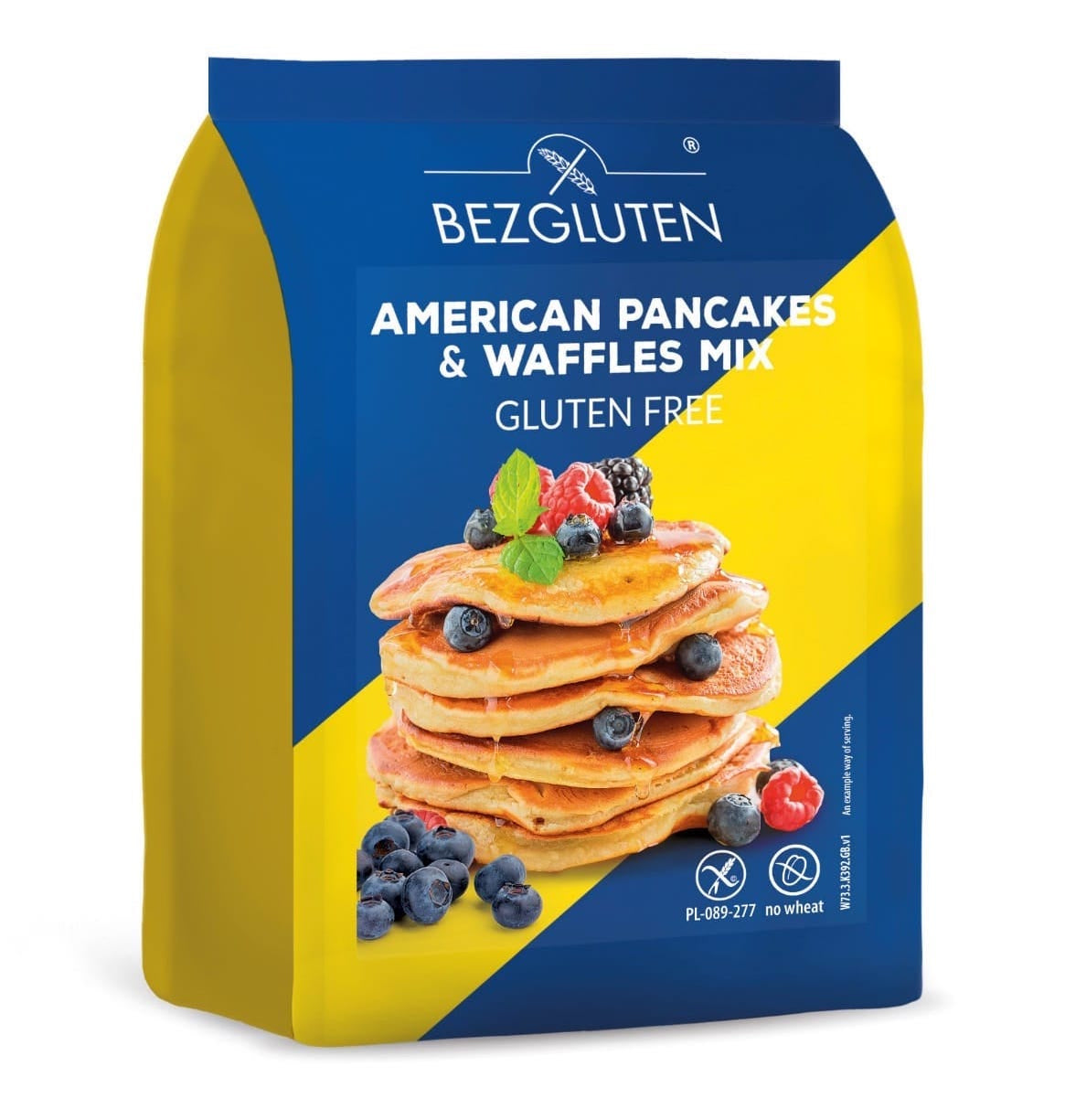 Bezgluten American pancakes and waffles mix in a 300g package, gluten-free baking mix for delicious breakfast treats.