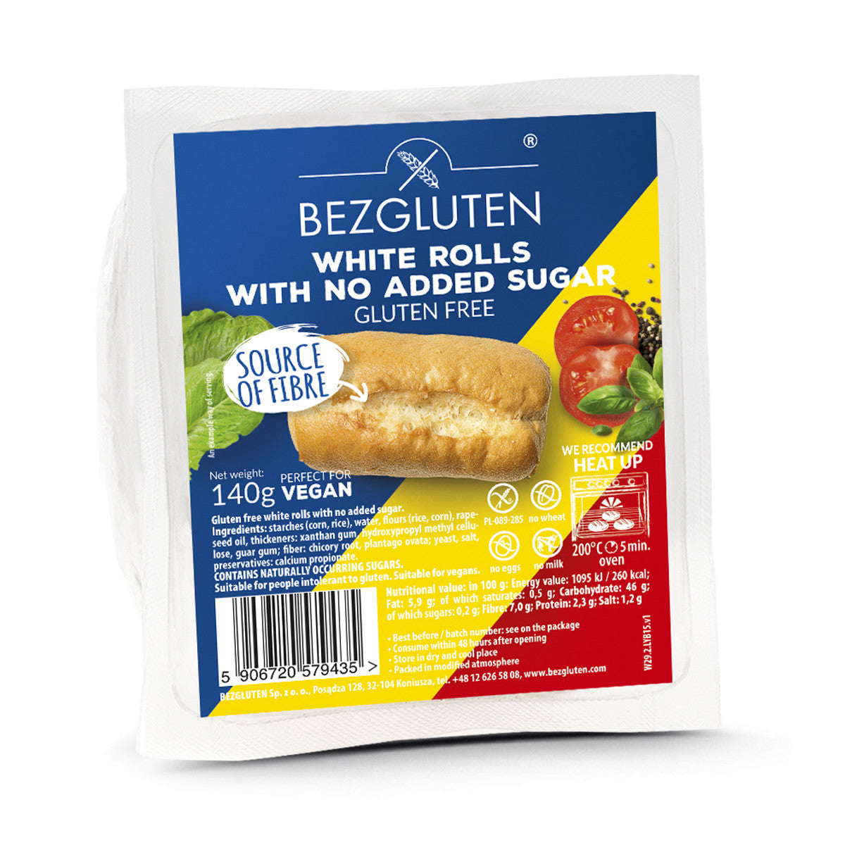 Bezgluten vegan mini baguettes without added sugar, 140g, showing fresh, crusty gluten-free bread with a golden-brown crust.