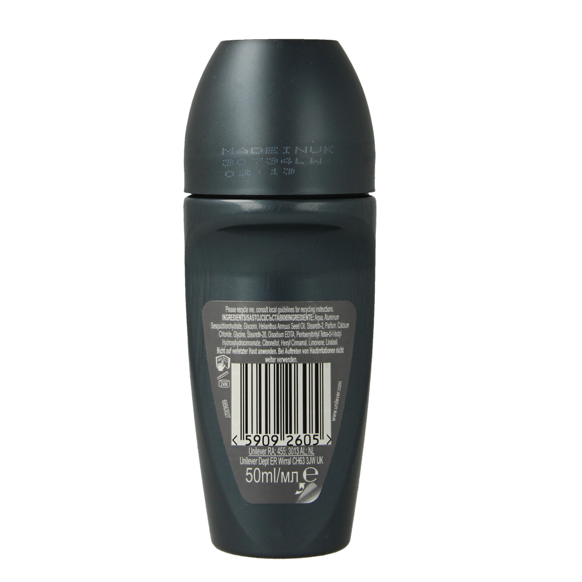 Dove Men+Care extra fresh deodorant roller, 50ml, with clear applicator and silver cap, designed for men's freshness and hygiene.