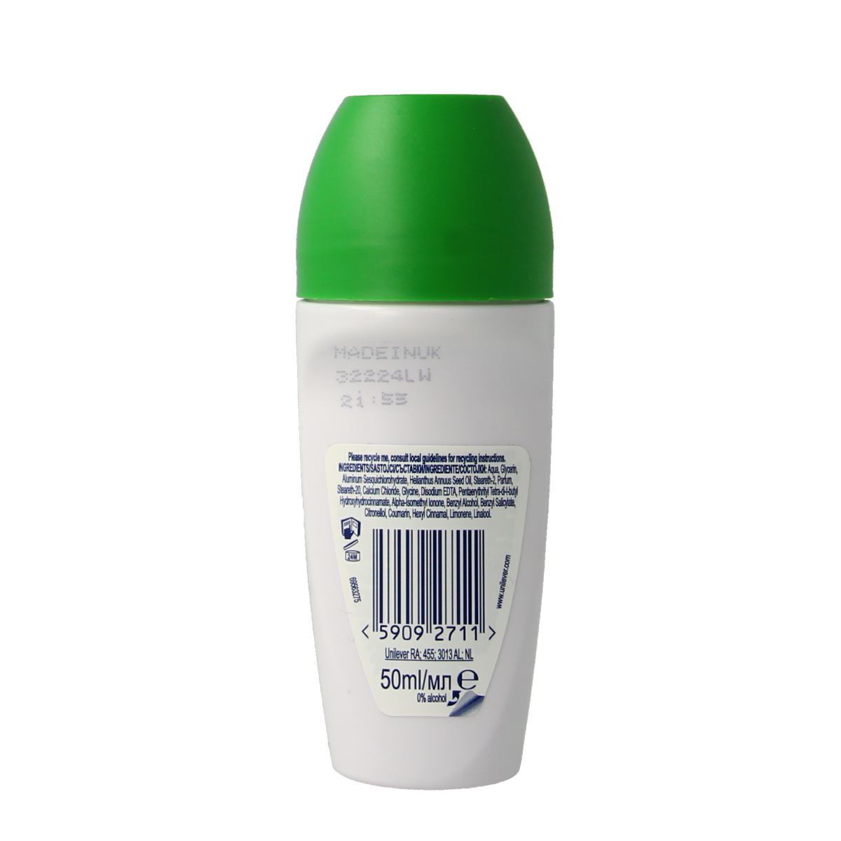 Dove Go Fresh cucumber deodorant roller, 50ml, with clear applicator and fresh cucumber scent visible in the image.
