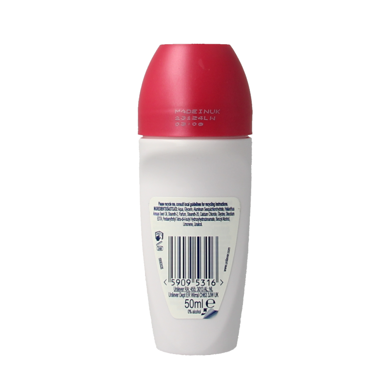 Dove Go Fresh Pomegranate deodorant roller 50ml showing the sleek bottle with pomegranate scent label and clear cap