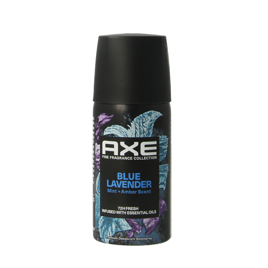 AXE Blue Lavender deodorant bodyspray in 35ml spray bottle with blue and lavender design and cap.