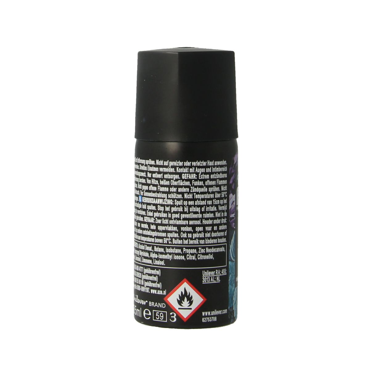AXE Deodorant Bodyspray in Blue Lavender 35ml bottle, featuring a sleek design and blue lavender scent.