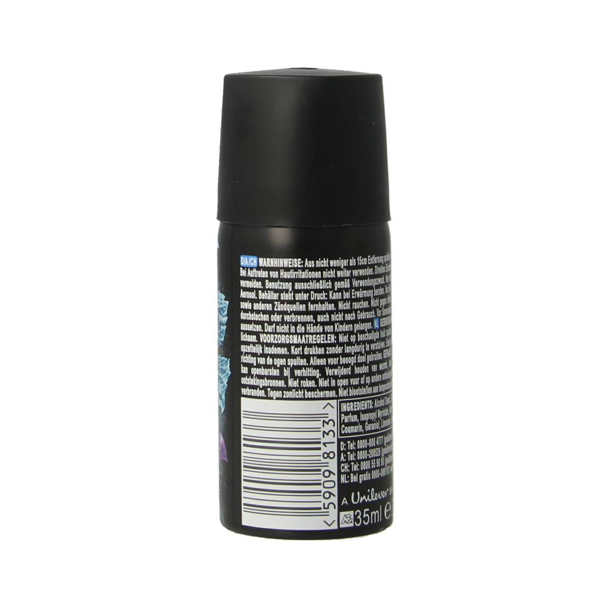 AXE Blue Lavender deodorant bodyspray, 35ml, with a blue and lavender packaging design and spray nozzle visible.