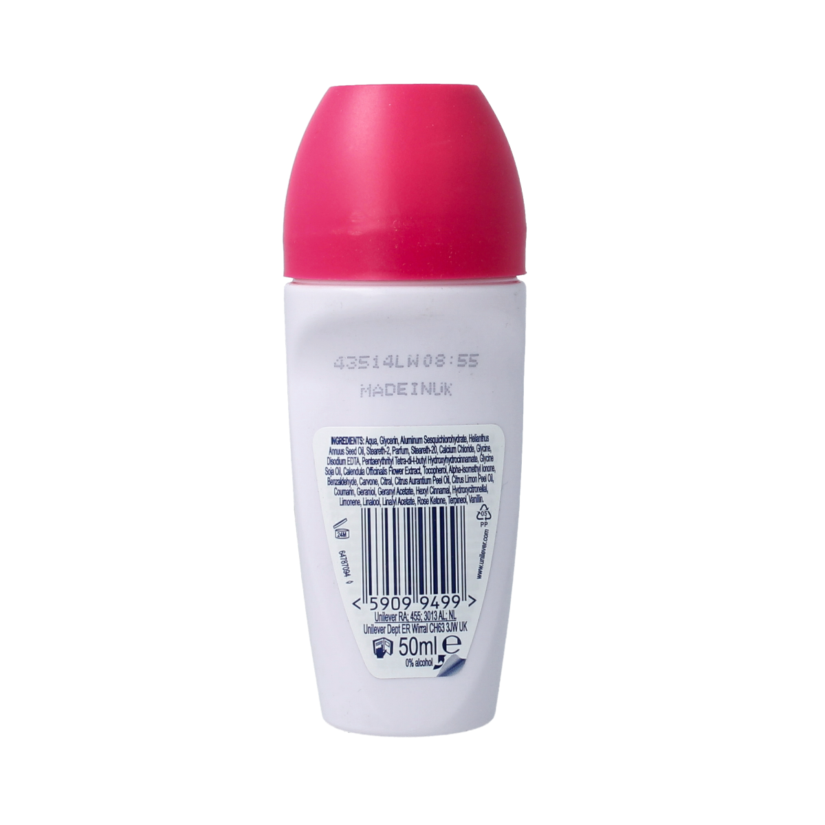Dove deodorant roller with dragon fruit and coconut scent, 50ml bottle, featuring smooth rollerball applicator.
