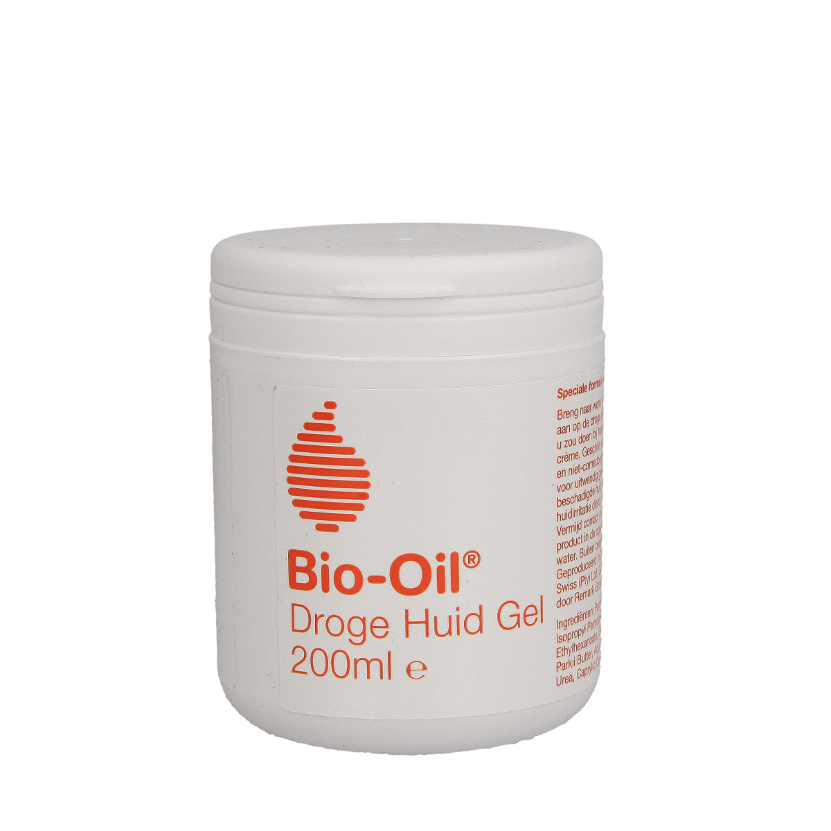 Bio Oil droge huid gel in 200ml bottle, body care product by Bio Oil, showing the transparent gel with label and packaging.