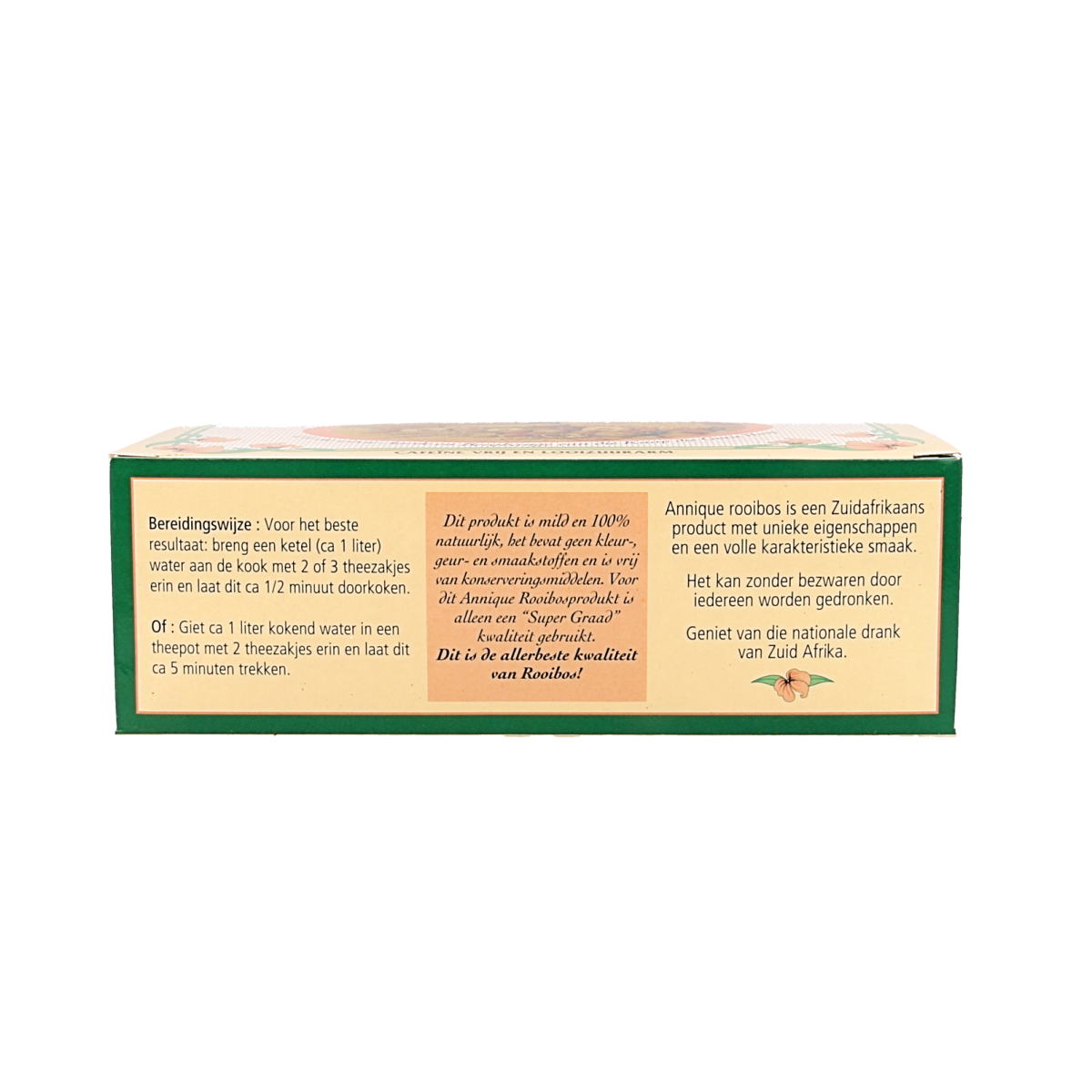 Annique Rooibosthee tea bags in a box, organic rooibos tea product, part of Annique's coffee and tea collection