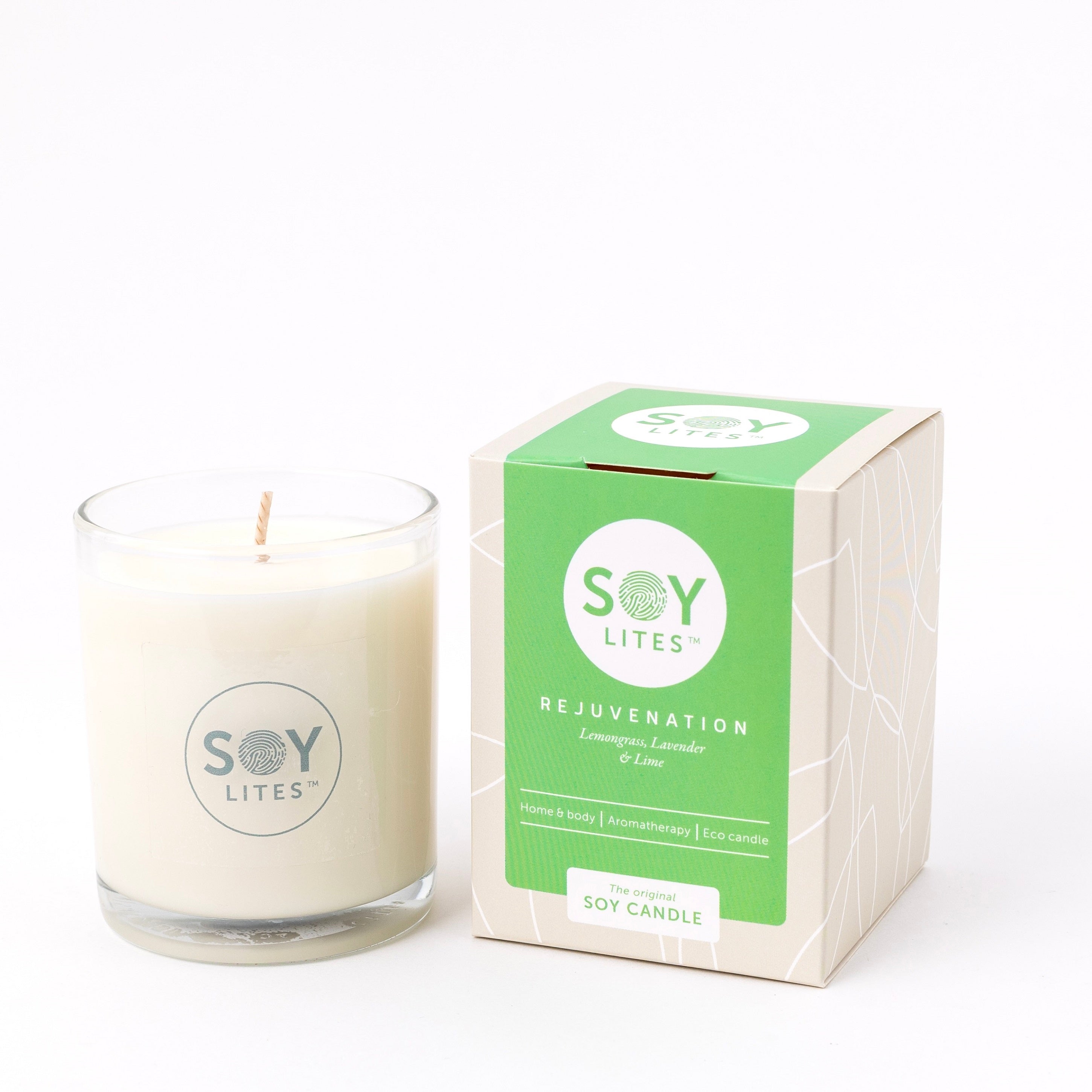 Soylites Soja geurkaars Rejuvenation in 70ml glass container, soy wax candle with fresh, soothing scent.