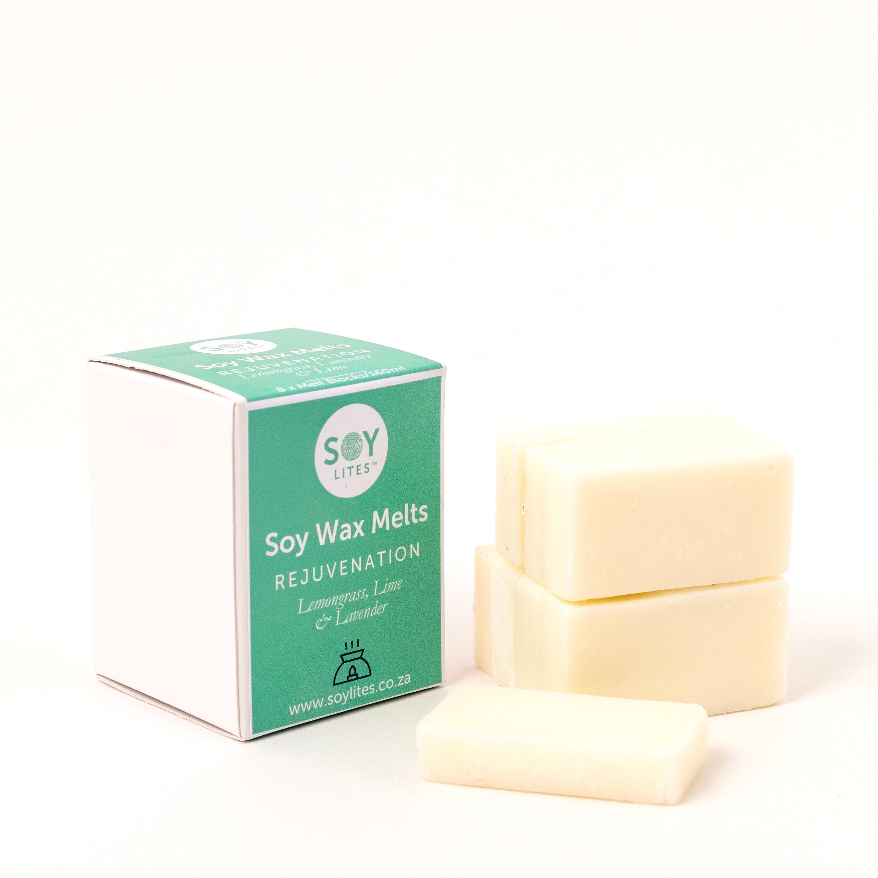 Soylites Soja wax melts rejuvenation, 8-piece set, showing colorful soy wax melt pieces in a clear container.