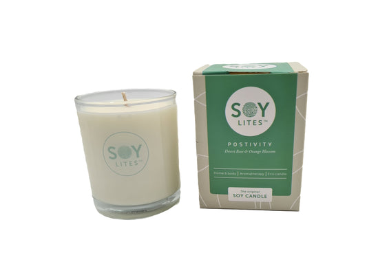 Soylites Soja geurkaars positivity, 220ml soy wax candle with a natural flame, designed to create a positive ambiance.