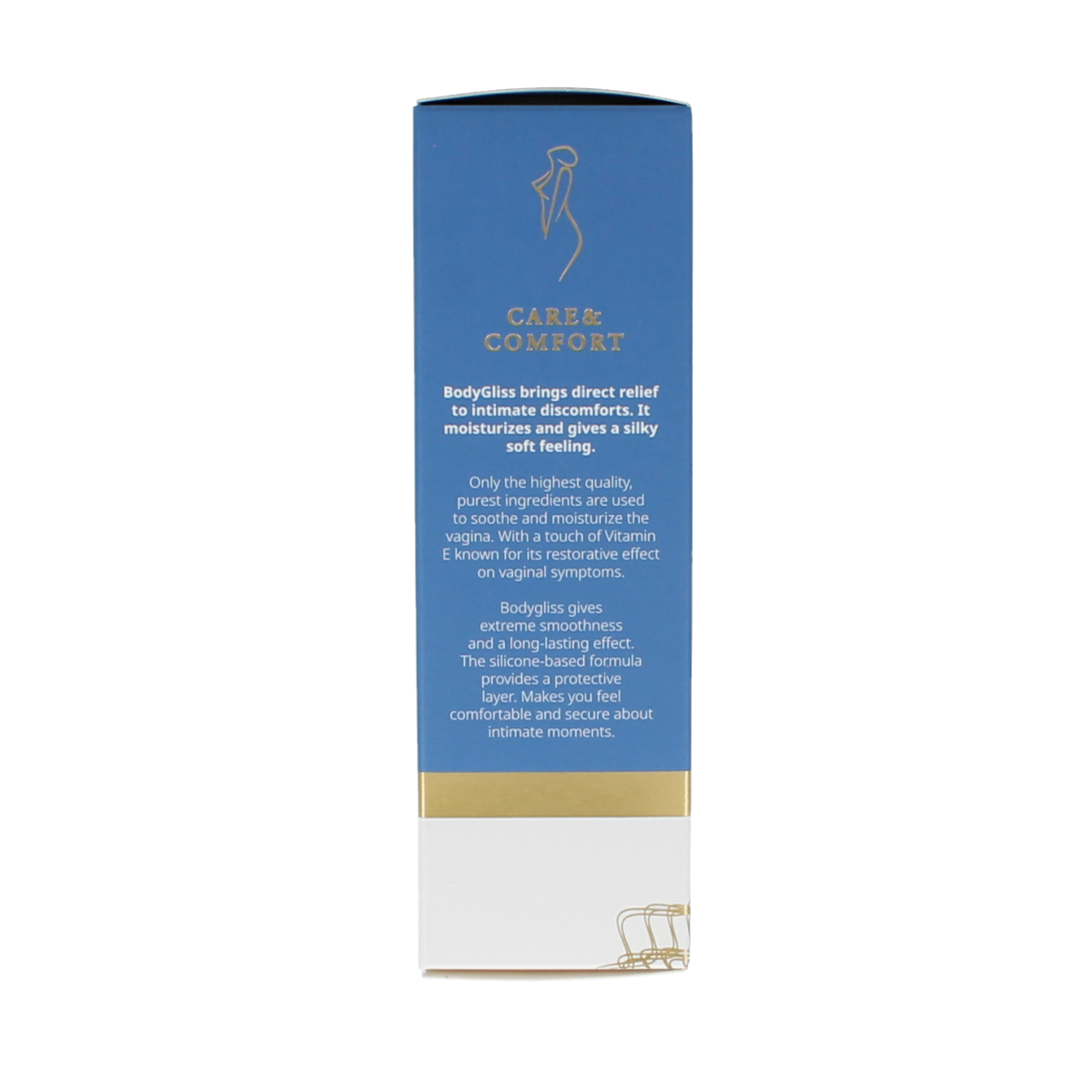 Bodygliss Female Care & Comfort lubricant in 100ml bottle, featuring clear liquid and applicator tip for intimate use.