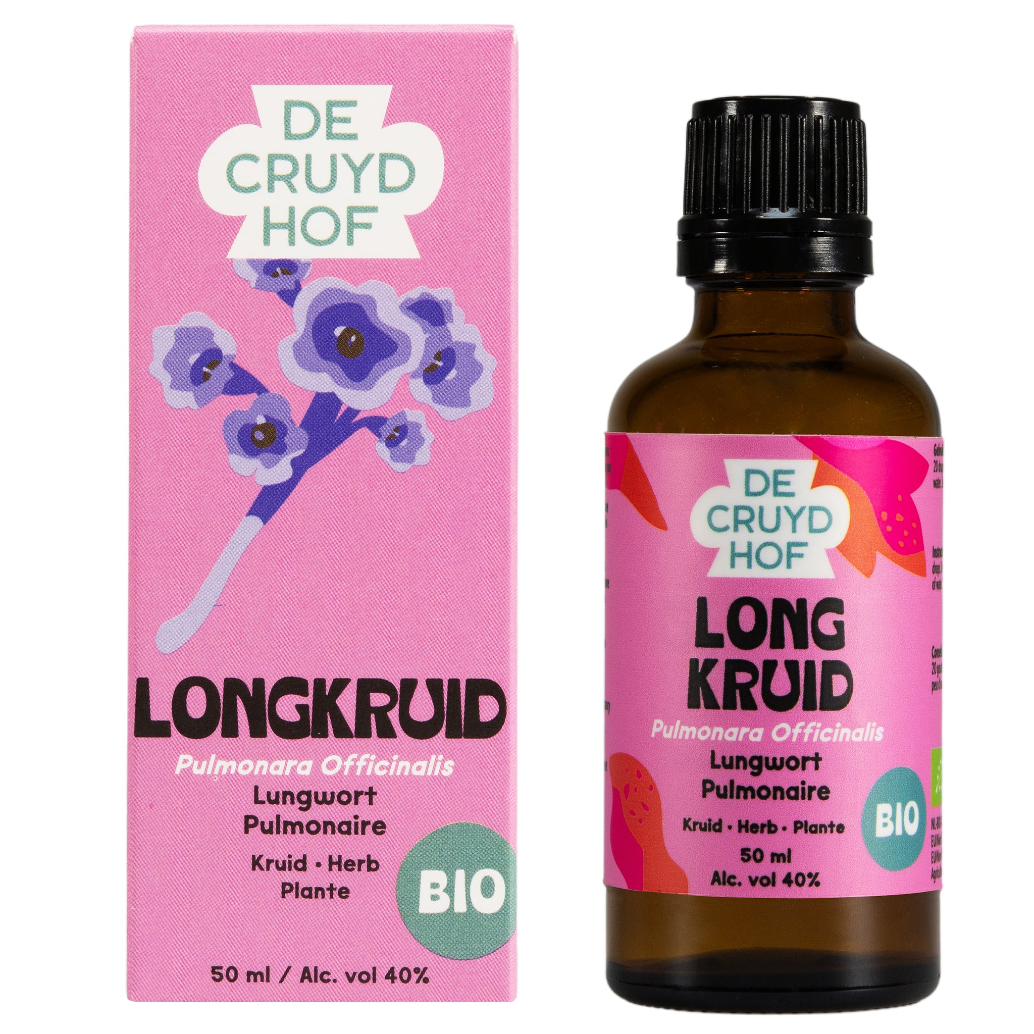 Cruydhof Pulmonaria herbal tincture in 50ml bottle, a natural herbal remedy from Cruydhof's kruidenpreparaten collection.