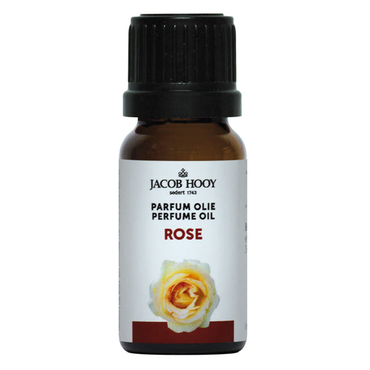 Jacob Hooy rose parfum olie in 10ml bottle, natural essential oil with floral rose scent, for aromatherapy and wellness.