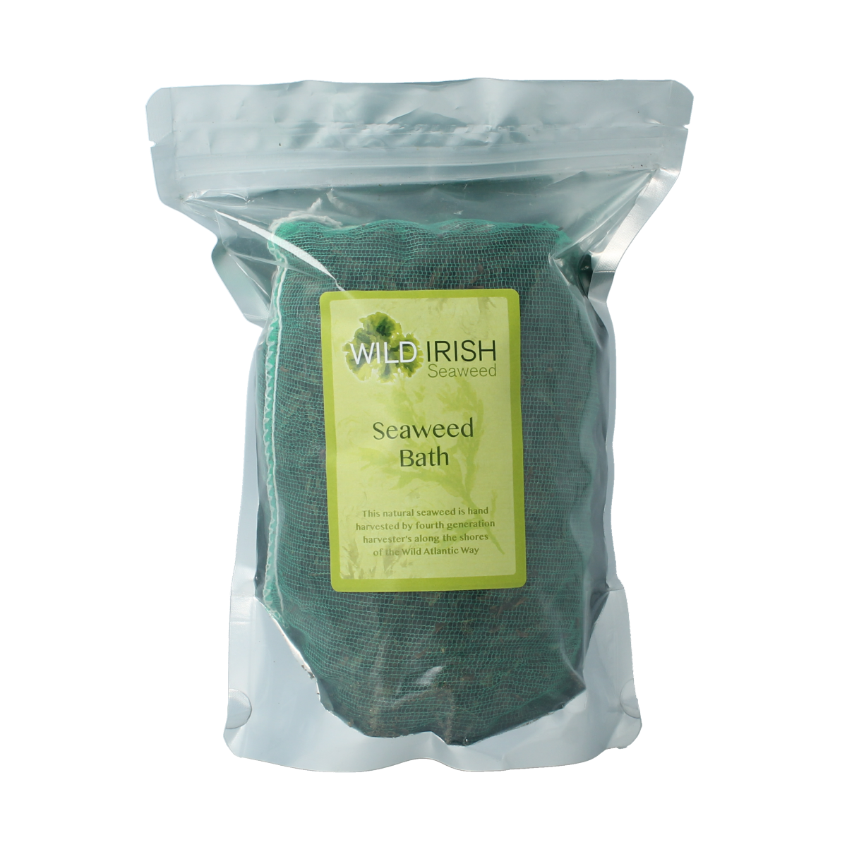 Wild Irish Zeewier bath and shower product in 200g package, featuring natural seaweed ingredients and eco-friendly packaging.