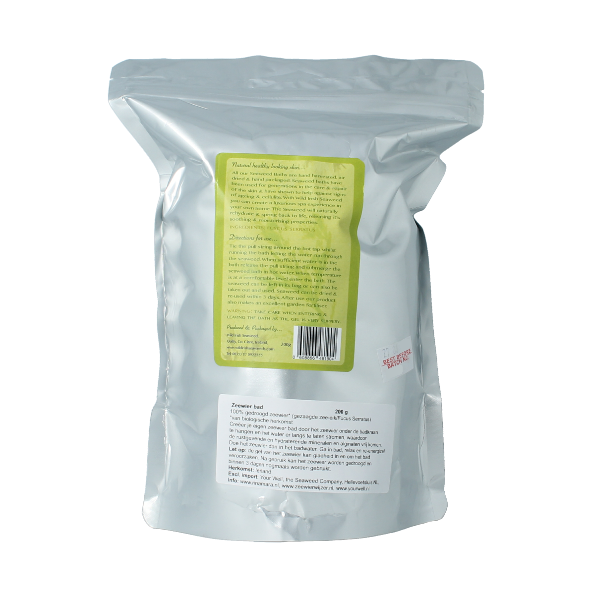 Wild Irish Zeewier bad and douche product in 200g, featuring natural seaweed ingredients for skincare and bathing.