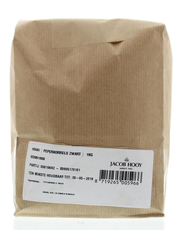 Jacob Hooy black peppercorns in a 1kg bag, fresh whole spices for cooking, from the Jacob Hooy herbs and seasonings collection.