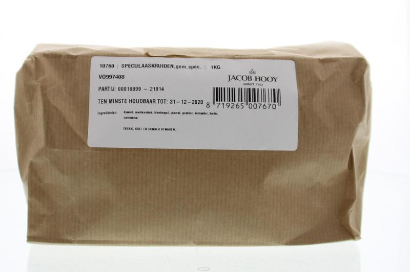 Jacob Hooy Speculaaskruiden in a 1kg package, a blend of spices used for traditional speculaas cookies.