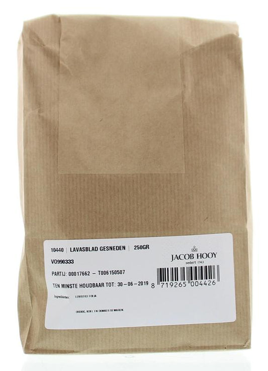 Jacob Hooy Lavasblad gesneden in een plastic verpakking, kruidensnippers voor koken en smaakmakers, 250 gram.