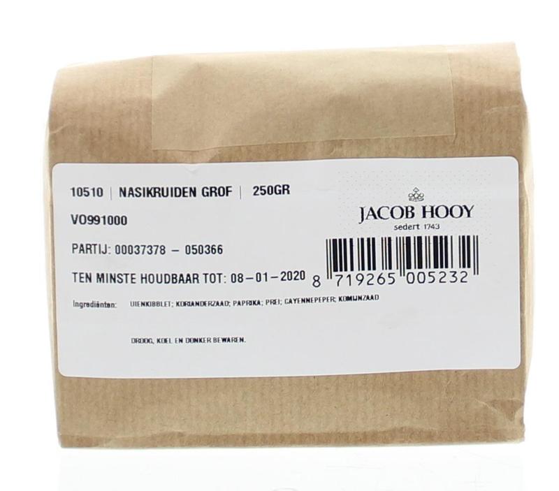 Jacob Hooy Nasikruiden grof 250g, a blend of herbs, salt, and spices for flavorful cooking, shown in a clear container.