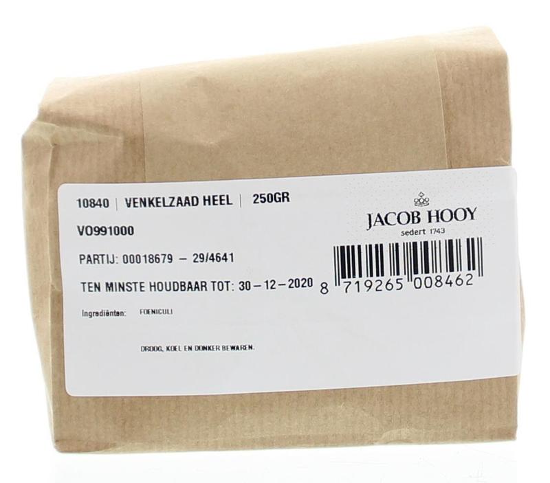 Jacob Hooy venkelzaad in a 250g package, a flavorful fennel seed used in herbs, spices, and cooking ingredients.