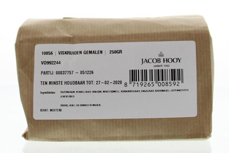 Ground herbal spice blend from Jacob Hooy, 250g jar, part of kruiden, zouten en maaltijdmixen product range.