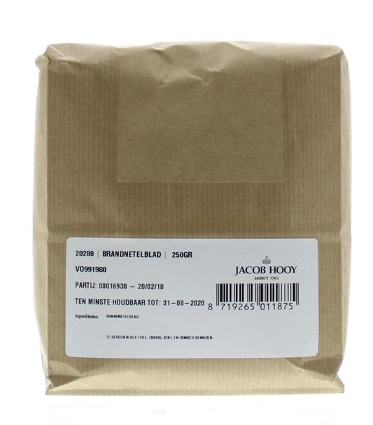 Jacob Hooy Brandnetelblad gesneden, 250g, gedroogde kruiden voor thee en koken, groene gesneden brandnetelbladeren in verpakking