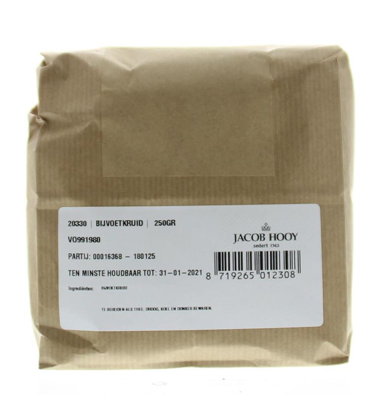 Jacob Hooy Bijvoetkruid in a 250g package, herbal seasoning for cooking, shown in a clear image with the product label visible.