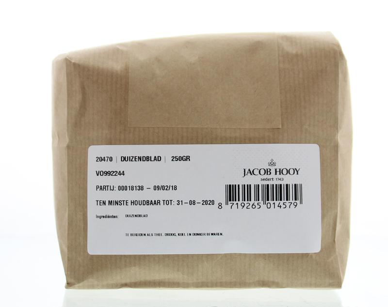 Jacob Hooy Duizendblad kruiden in een 250g verpakking, veelzijdige kruidenmix voor koken en kruidenbereiding.