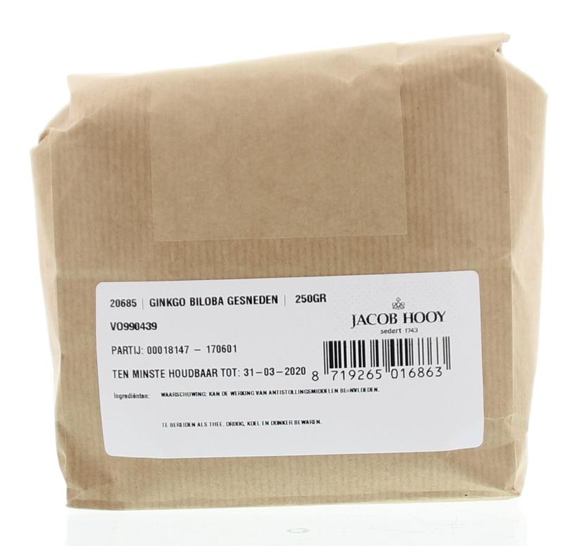 Jacob Hooy Ginkgo biloba slices in a 250g package, herbal supplement from the Kruiden, Zouten en Maaltijdmixen collection.