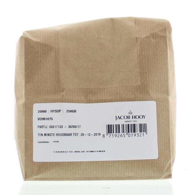 Jacob Hooy Hyssop kruiden in 250g package, fresh dried hyssop leaves for cooking and herbal remedies.