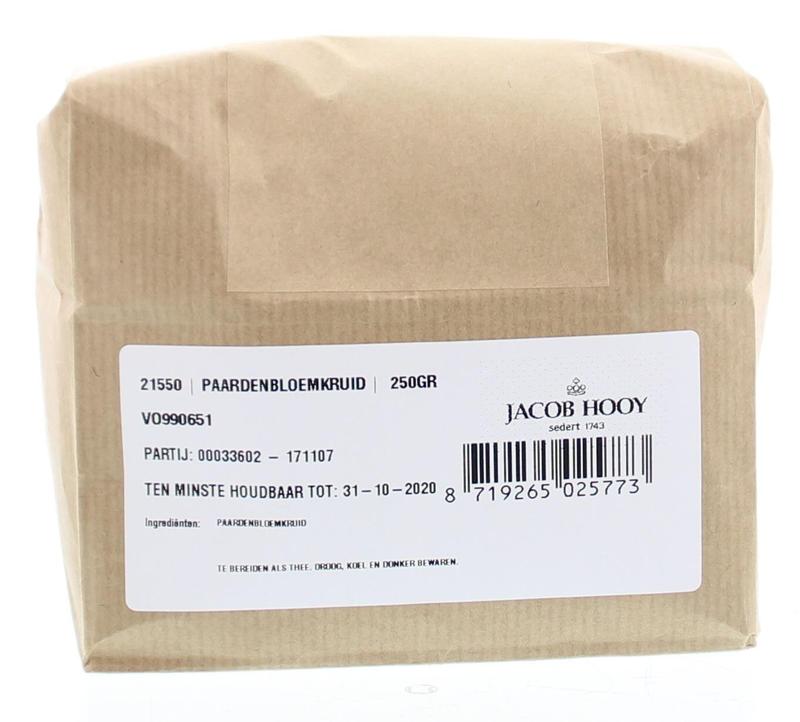 Dried sliced milk thistle herb in a 250g package, by Jacob Hooy, used in herbal teas and natural remedies.
